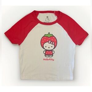 Sanrio Hello Kitty Womens M Crop Top White Shirt New Summer Strawberry Y2K Polo
